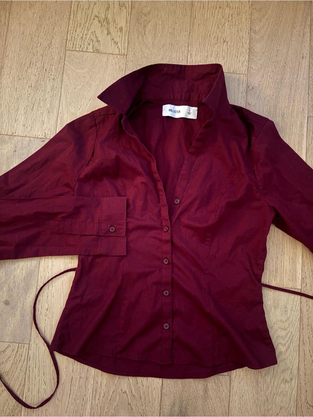 Hollister Women's Deep Burgundy Button-Down Shirt